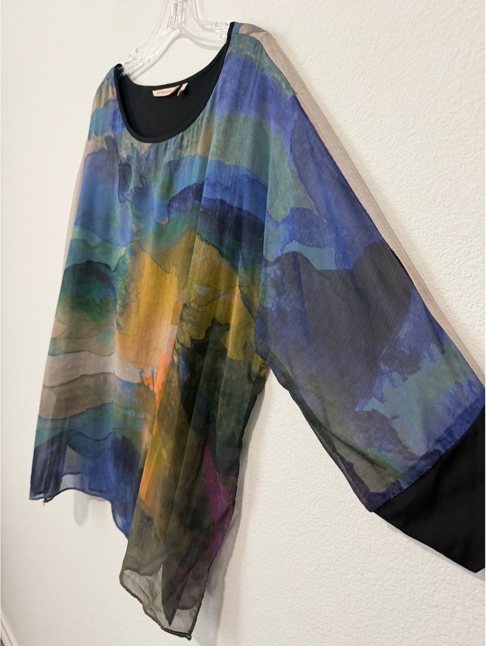 Soft Surroundings Cold Shoulder Round Neck Semi-Sheer Tunic Blouse Size L - Picture 4 of 9